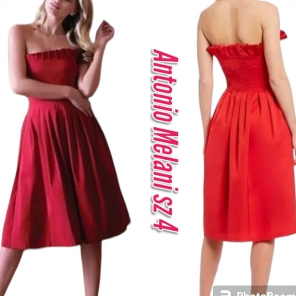 Antonio Melani Alicia Ruffled Pleated Dress Red Cocktail Off Shoulder Size 4 - Picture 13 of 14